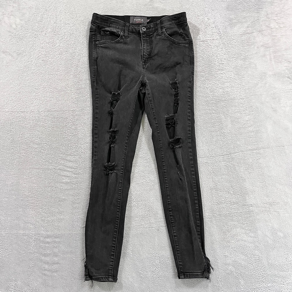 Torrid Jeans Women's 10T Sky‎ Black Skinny Premium Stretch High-Rise Distressed
